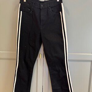 Mother Denim Black Side-Stripe Jeans – Size 28 – Raw Hem Skinny Straight